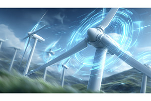 Against a serene blue sky, two wind, a Technology Photo by ZinetroN