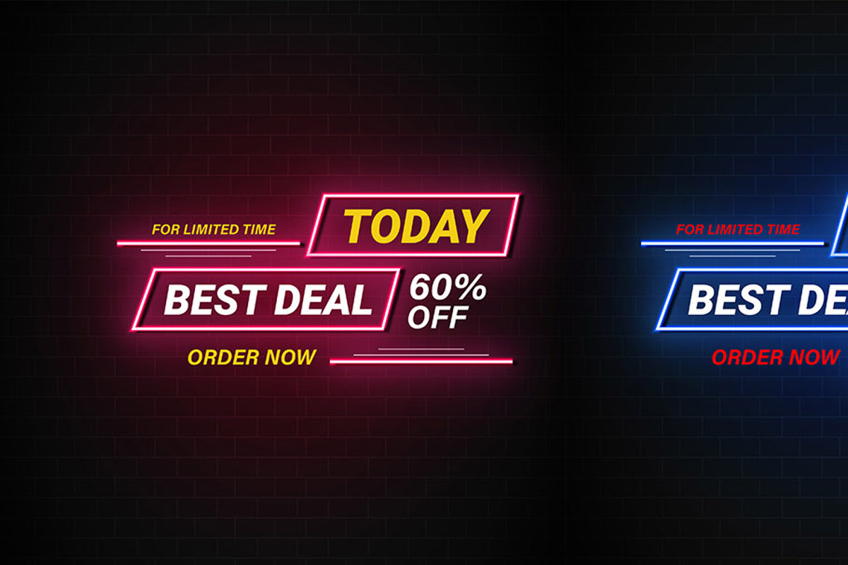 Sale Promotions Vector Neon Bundle, a Decorative Illustration by Photoshop Action (Photo 2 of 15)