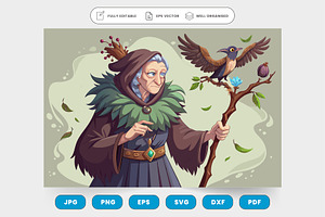 An elderly woman holding a staff, wi, a Graphic by SaroStock