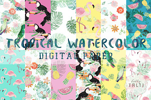 Tropical Watercolor Digital Paper