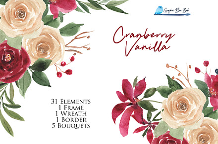 Watercolor Flowers  Burgundy & Cream