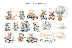 Watercolor Blue Teddy Bear Clipart.