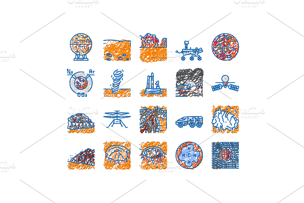 mars planet space astronomy icons, an Object Illustration by pikepicture