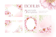 Pink Peonies Watercolor Women Beauty, a Decorative Illustration by Elena Malgina Clipart (Thumbnail 11 of 13)