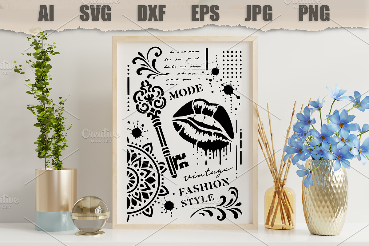 Stencil Vintage Fashion Lips, an Object Illustration by MARYCRAFTIRIA (Photo 3 of 3)
