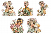 Whimsical Girl And Puppy Clipart, an Illustration by Daily.Designs (Thumbnail 4 of 5)
