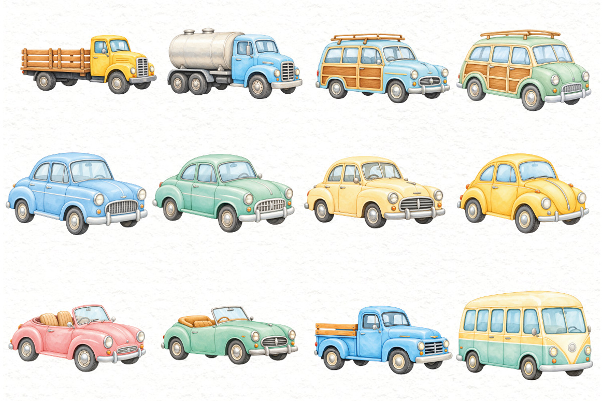 Watercolor Transportation Clipart, a Transportation Illustration by Villa 11 Estudio (Photo 3 of 8)