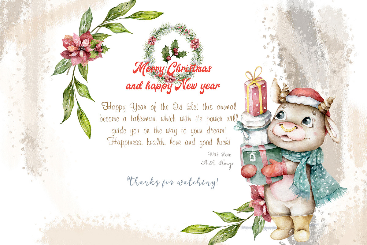 Christmas Story with Cute Bull's, an Animal Illustration by Ann Art Houze (Photo 16 of 16)