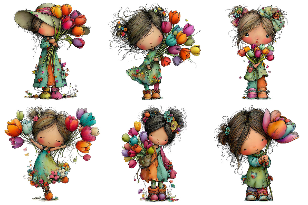 Tulip Summer Girls Clipart Set, a Seasonal Illustration by Daily.Designs (Photo 5 of 5)