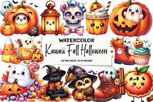 Kawaii Fall Halloween Clipart, an Illustration by DreamArtGraphic