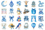Watercolor Blue Nursery Clipart, a Seasonal Illustration by designcity5 (Thumbnail 2 of 5)