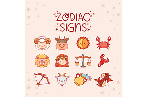 cute zodiac signs, an Object Illustration by studiogstock