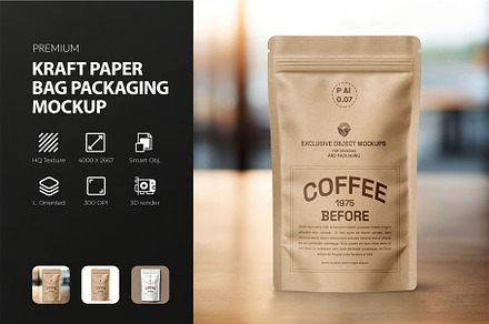 Kraft Pouch Bag Packaging Mockup, a Packaging Mockup by zphotographystudio