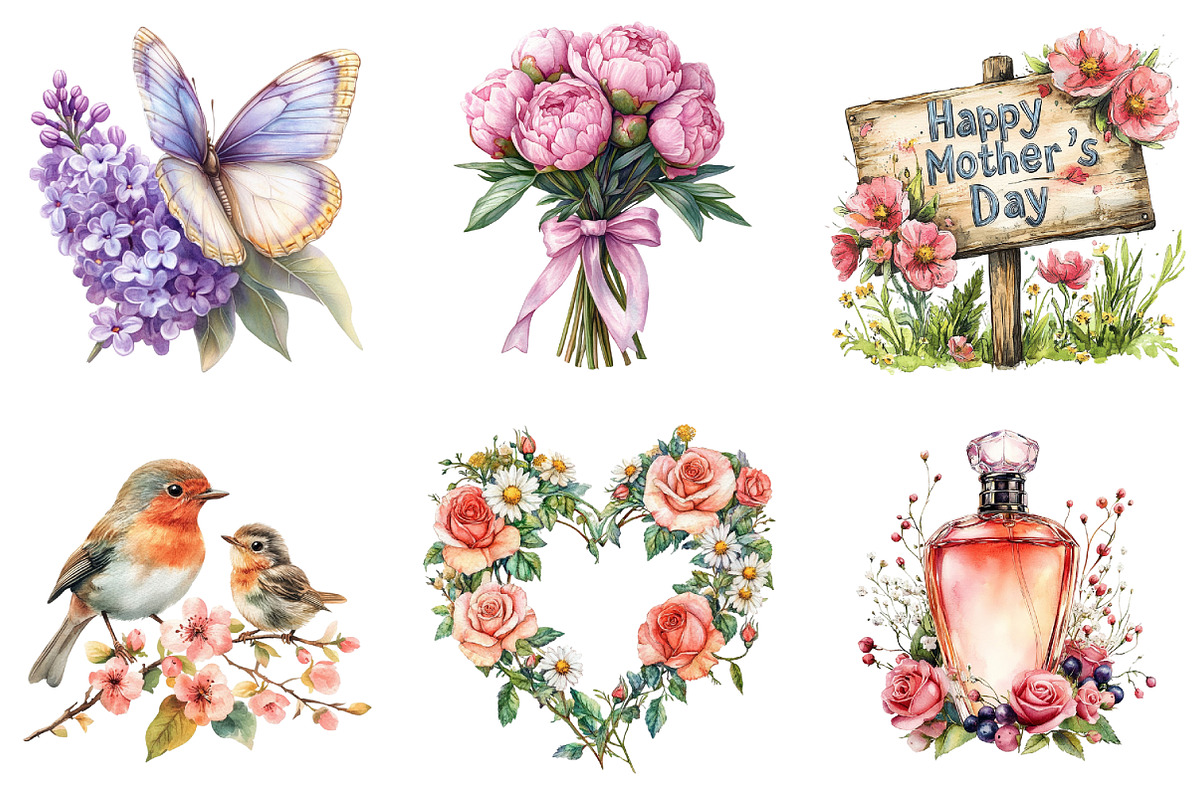 Floral Mother’s Day, Watercolor Clip, an Illustration by DreamArtGraphic (Photo 4 of 4)