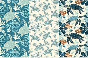 8 Sea Turtles Seamless Patterns