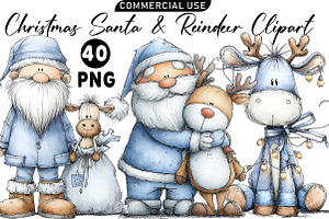 Christmas Santa & Reindeer Clipart, an Illustration by Daily.Designs
