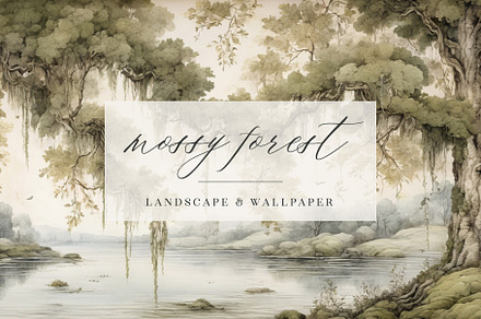 Mossy Forest & Antique Landscape, a Wallpaper Graphic by by creative paper
