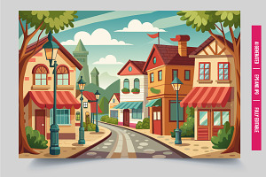 Street scene houses shops, an Illustration by Tanuart