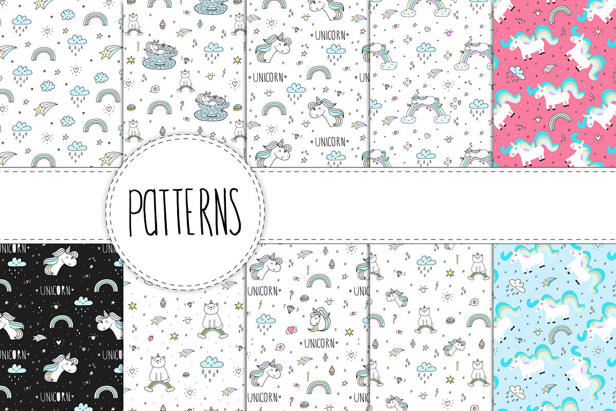 Cute unicorns patterns collection., a Pattern Graphic by Irene_Boiko_ART (Photo 1 of 22)