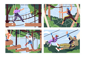 People in rope park with zip line, a Sport Illustration by PaperTrident