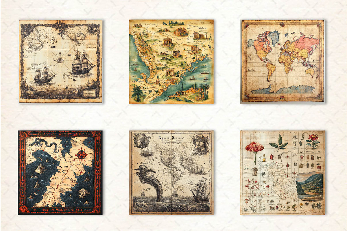 Antique Maps Digital Paper, an Illustration by CreationArt (Photo 2 of 5)