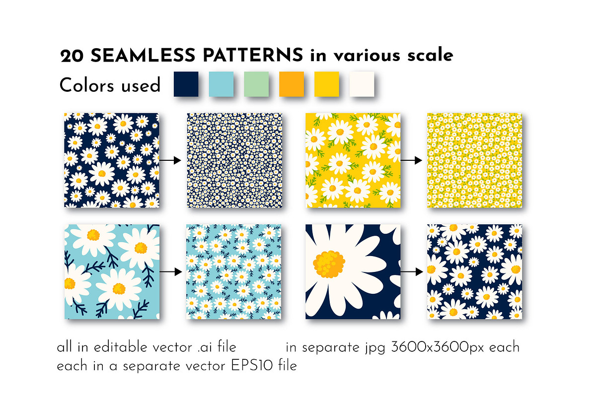 Daisy Ditsy Floral Pattern Bundle, a Pattern Graphic by AvaAva (Photo 3 of 19)
