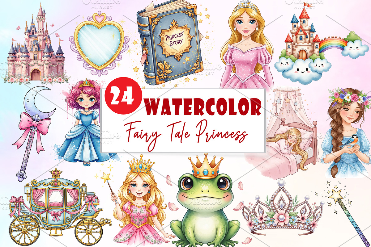 Fairy Tale Princess Clipart, an Illustration by Watercolor design (Photo 1 of 6)
