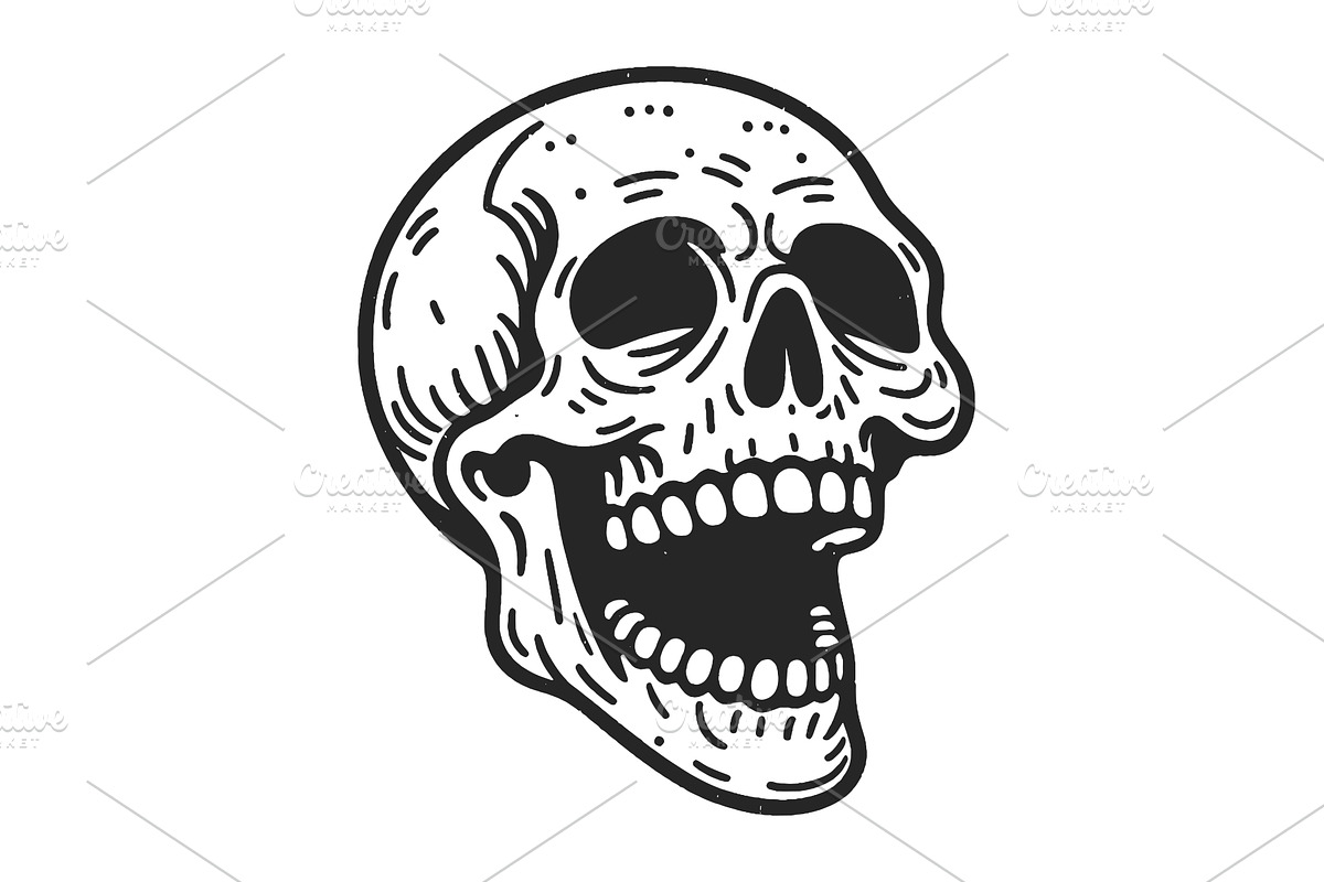 Cartoon laughing Human Skull vector, an Object Illustration by AlexArt