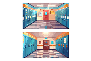 Lockers school corridor cartoon, an Object Illustration by Stock-Smart-Start
