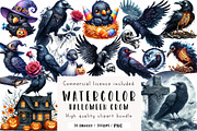 Watercolor Halloween Crow Clipart, an Illustration by CreationArt (Thumbnail 1 of 5)