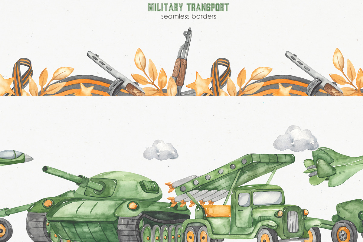 Military transport watercolor, a Transportation Illustration by Marina Ermakova (Photo 6 of 9)