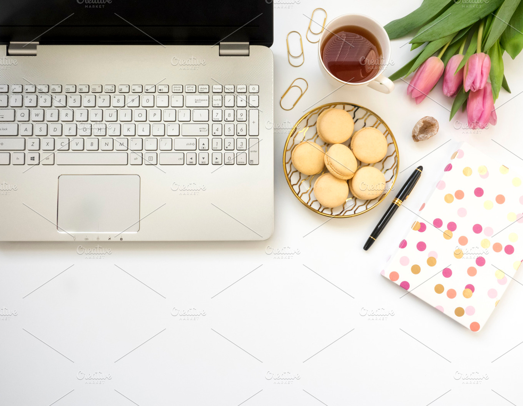 Modern flat lay styled desk mock up stock photo containing flat lay and modern, a Business Photo by Imagefountain Photos