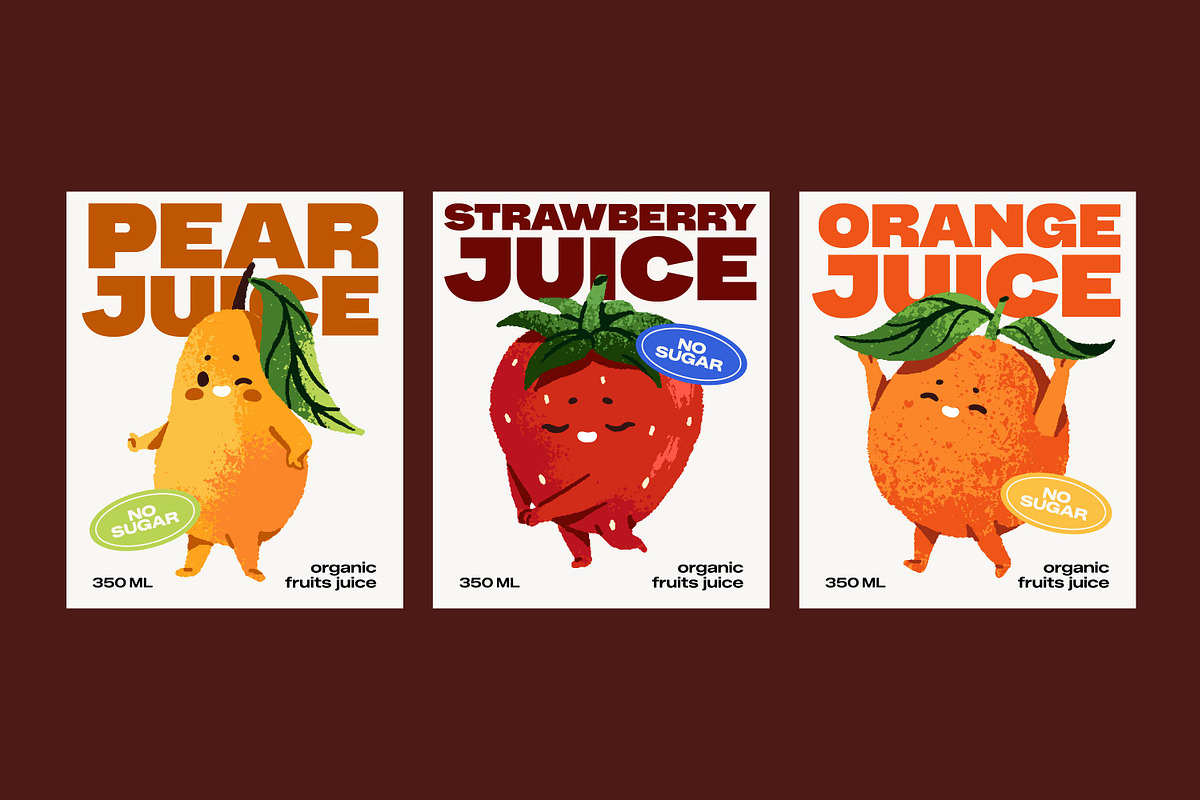 Cute funny fruits set + backgrounds, a Food Illustration by PaperTrident (Photo 5 of 8)