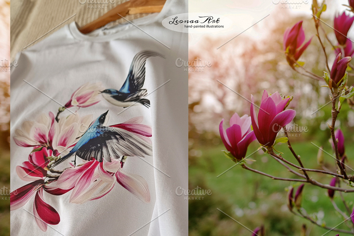 Swallows with magnolias Clipart Set, a Seasonal Illustration by Leonaa art (Photo 9 of 11)