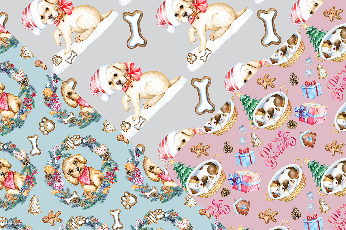 Christmas dogs paper, Cute puppies, a Pattern Graphic by SimpleWishesArt (Photo 2 of 4)