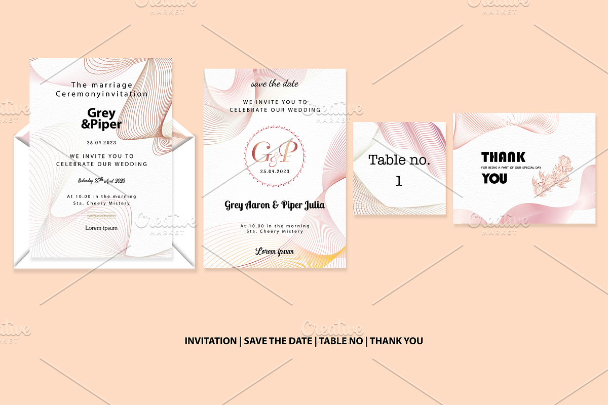 Rose golden wedding pack template, an Invitation Template by Motivation Art (Photo 3 of 6)