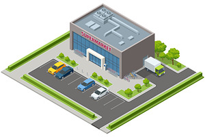 Isometric Supermarket with Car Park
