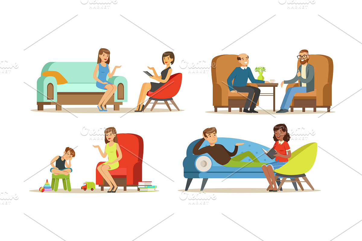 People Visiting Female Psychologist, a Person Illustration by TopVectors