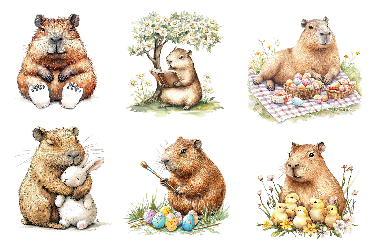 Hoppy Easter Capybaras Clipart, an Illustration by CreationArt (Photo 5 of 5)