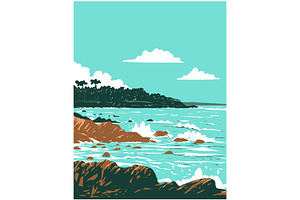Pebble Beach from 17 Mile Drive WPA, an Illustration by patrimonio