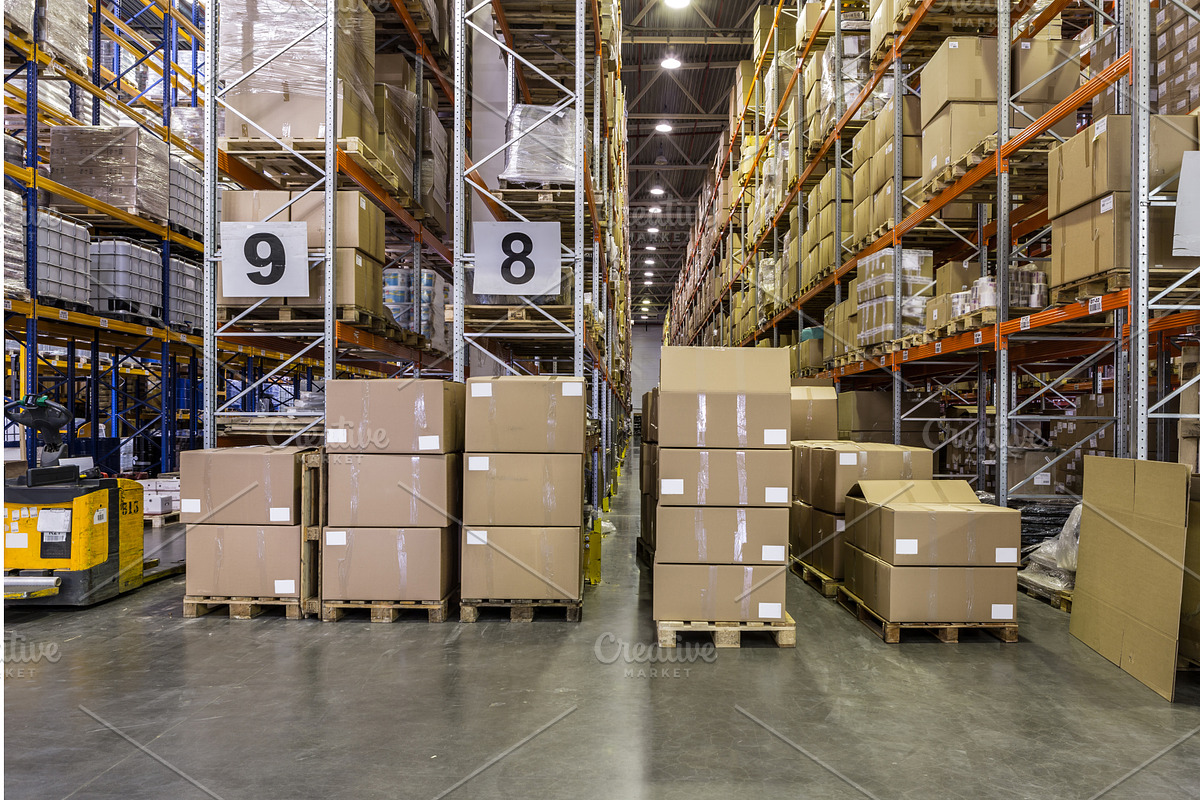 Interior of warehouse with racks, a Graphic by a_medvedkov