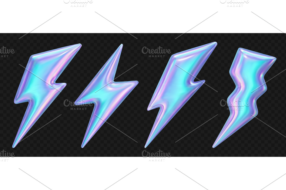 3d lightning fluid holographic icons, an Object Illustration by Frogella