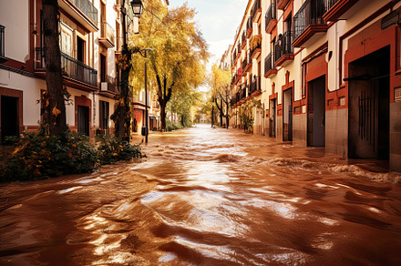 Flooding in an european country, with washed out street