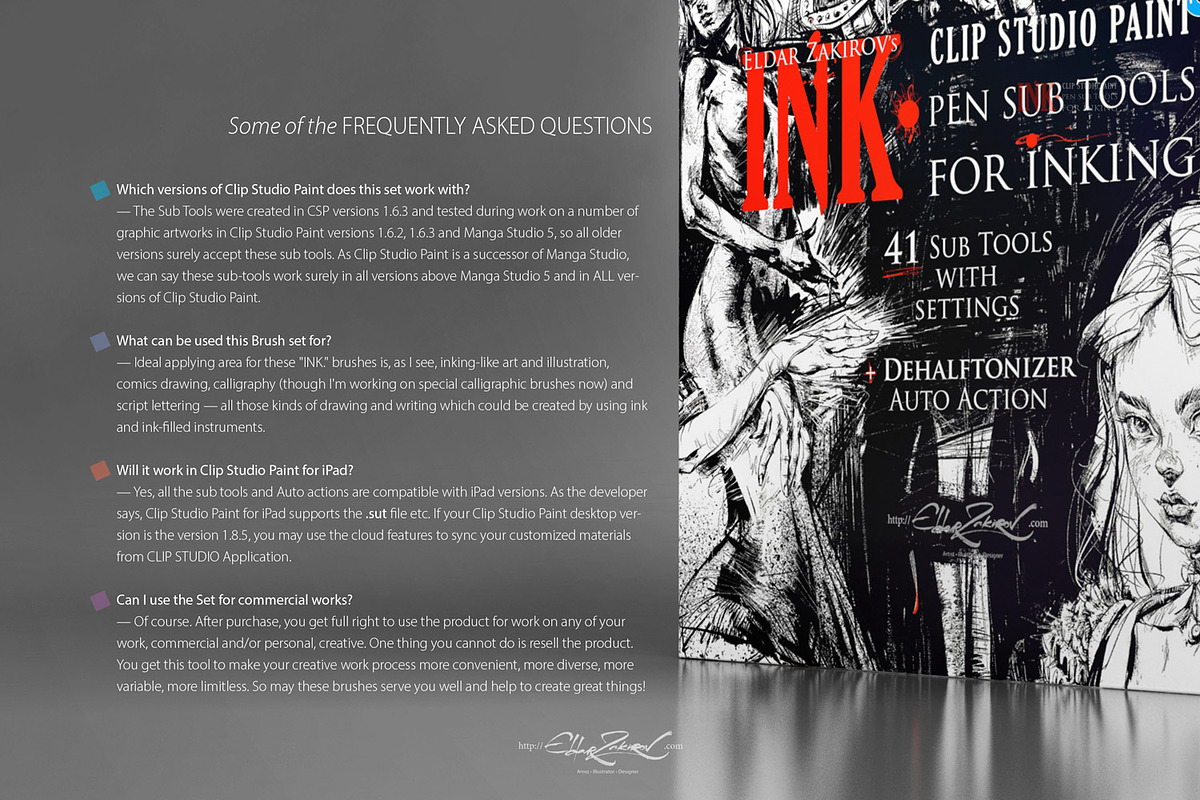 INK. 41+ Clip Studio inking brushes, a Brush Add-On by Eldar Zakirov's (Photo 9 of 17)