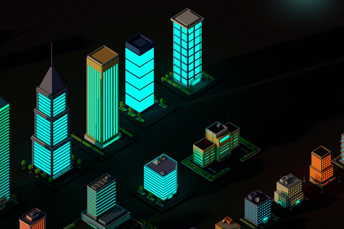 Cartoon Low Poly Night City Pack, an Architecture 3D Model by Anton Moek (Photo 5 of 12)
