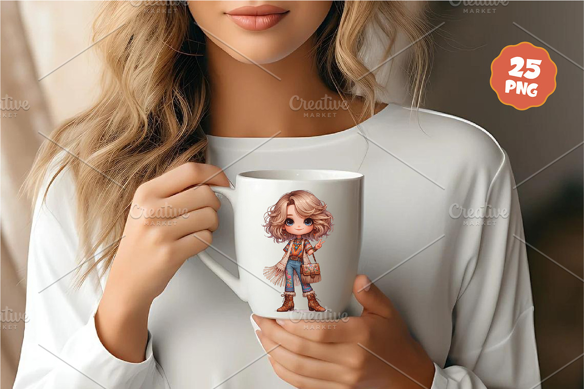 Stylish cartoon hippie girl. Clipart, an Animal Illustration by KENO Mascots (Photo 5 of 10)