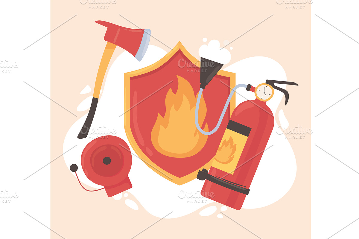 fire extinguisher and axe, an Object Illustration by studiogstock
