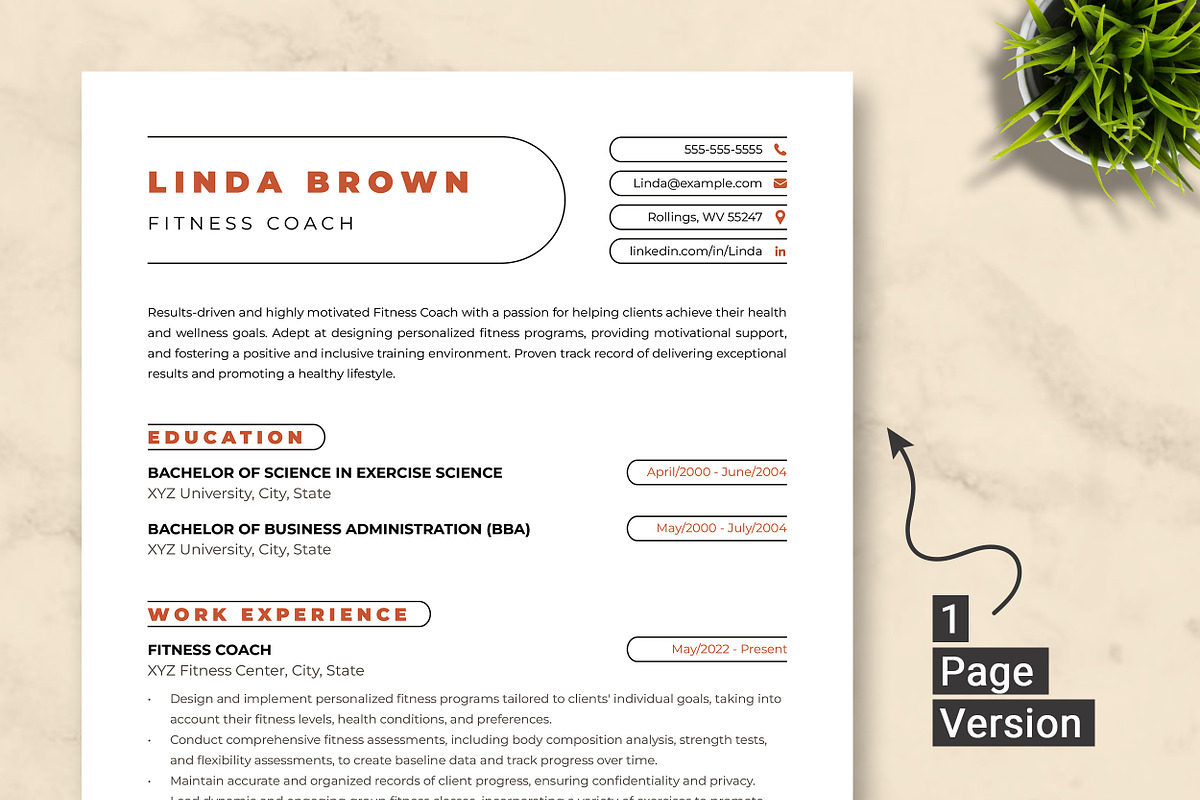 Fitness Coach Resume Template, a Resume Template by ResumeInventor (Photo 2 of 9)