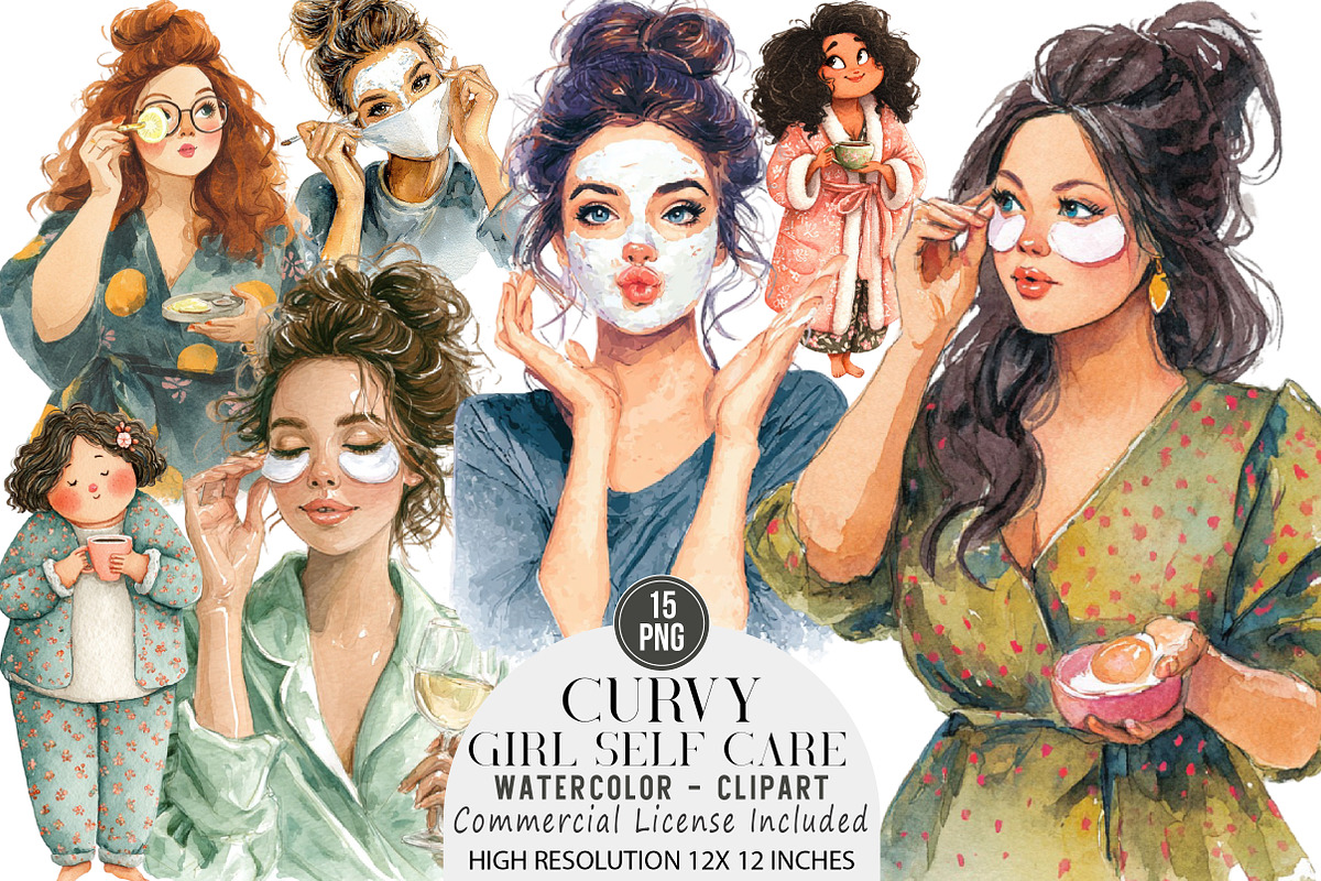 Curvy Girl Self Care Watercolor Clip, an Illustration by DreamArtGraphic (Photo 1 of 3)