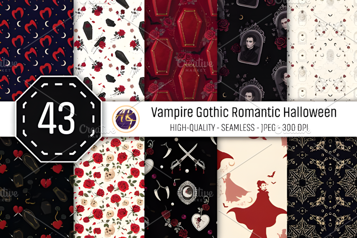 Vampire Gothic Romantic Halloween, a Pattern Graphic by Coco Bloom (Photo 1 of 7)